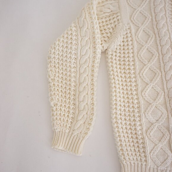 Vintage Cream Cable Knit Textured Aran Fisherman Sweater Cotton Blend XL - Picture 7 of 9
